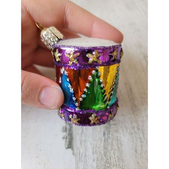 OWC glitter drum blown glass ornament Xmas decor - Picture 2 of 5